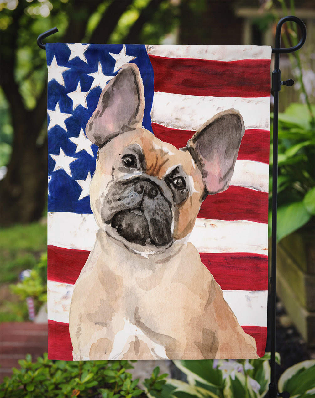 Fawn French Bulldog Patriotic Garden Flag Mailbox Decorative Yard Banner Outside Patio Artwork for Flower Beds, Garden Size, Multicolor