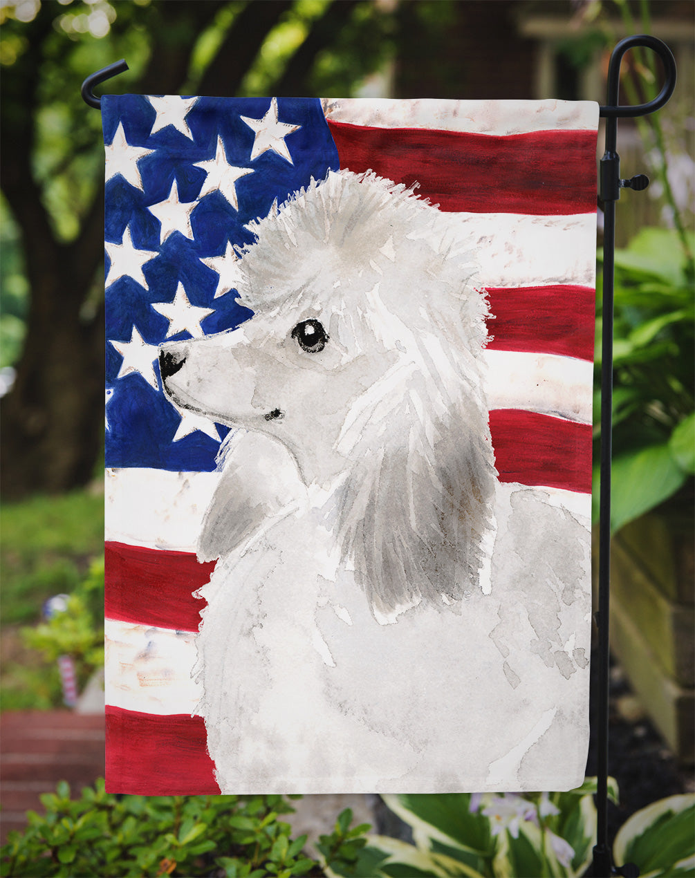 White Standard Poodle Patriotic Garden Flag Mailbox Decorative Yard Banner Outside Patio Artwork for Flower Beds, Garden Size, Multicolor