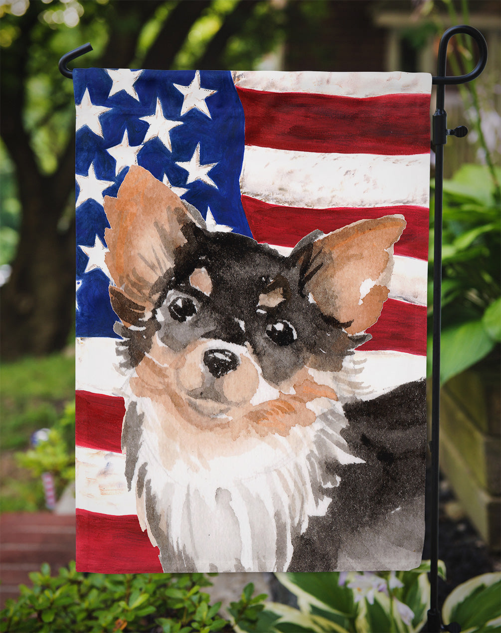 Long Haired Chihuahua Patriotic Garden Flag Mailbox Decorative Yard Banner Outside Patio Artwork for Flower Beds, Garden Size, Multicolor