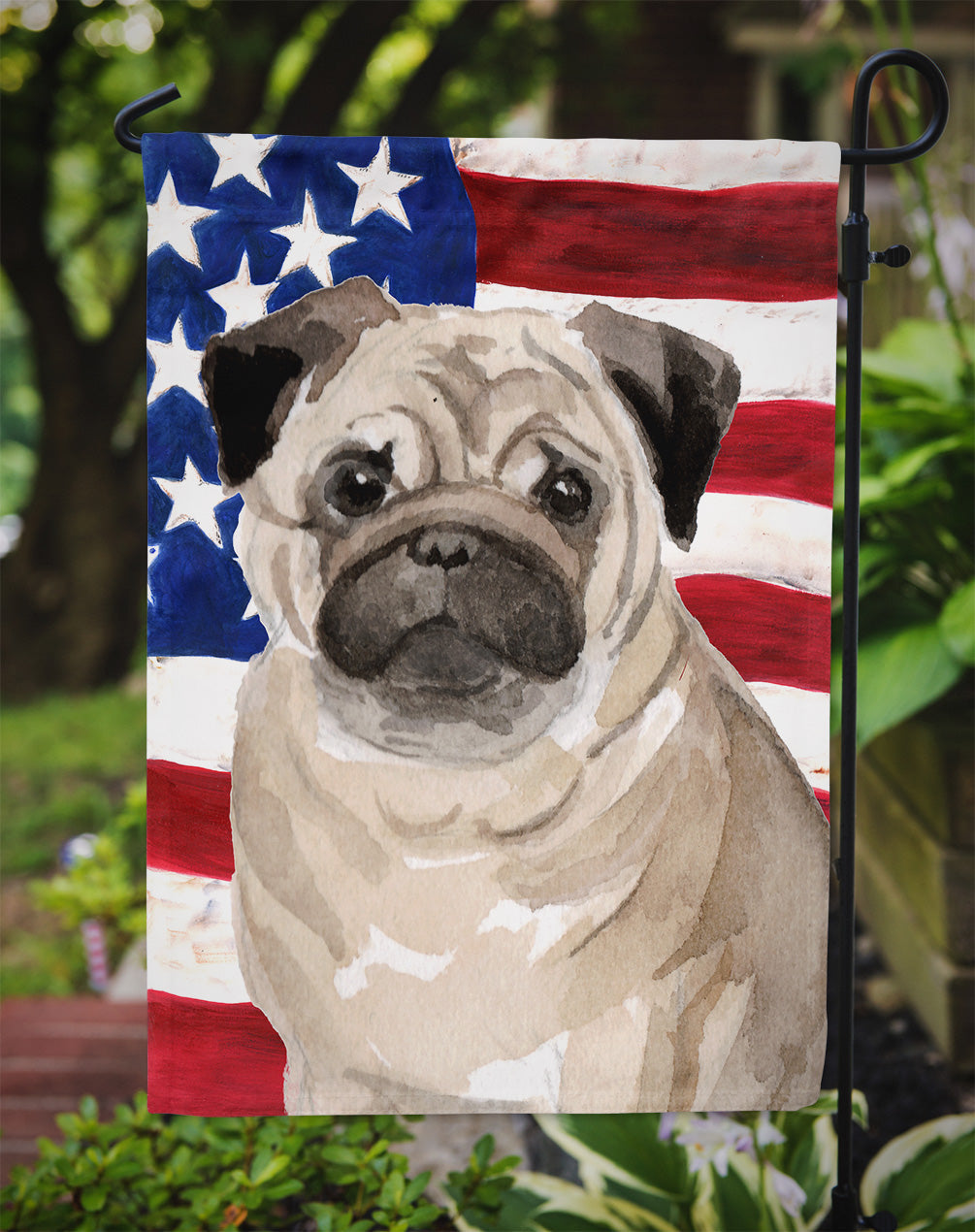 Fawn Pug Patriotic Garden Flag Mailbox Decorative Yard Banner Outside Patio Artwork for Flower Beds, Garden Size, Multicolor