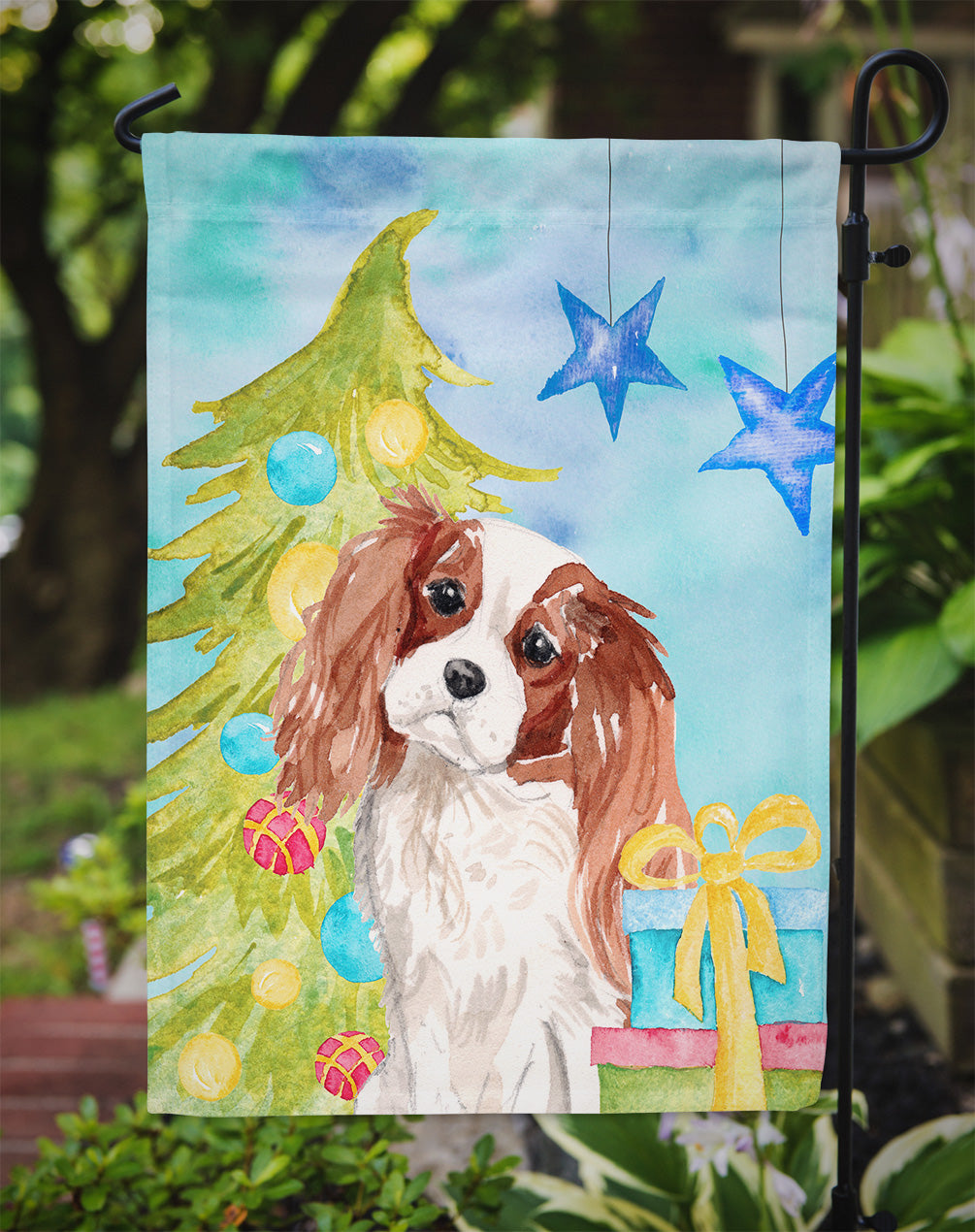 Blenheim Cavalier Spaniel Christmas Garden Flag Mailbox Decorative Yard Banner Outside Patio Artwork for Flower Beds, Garden Size, Multicolor