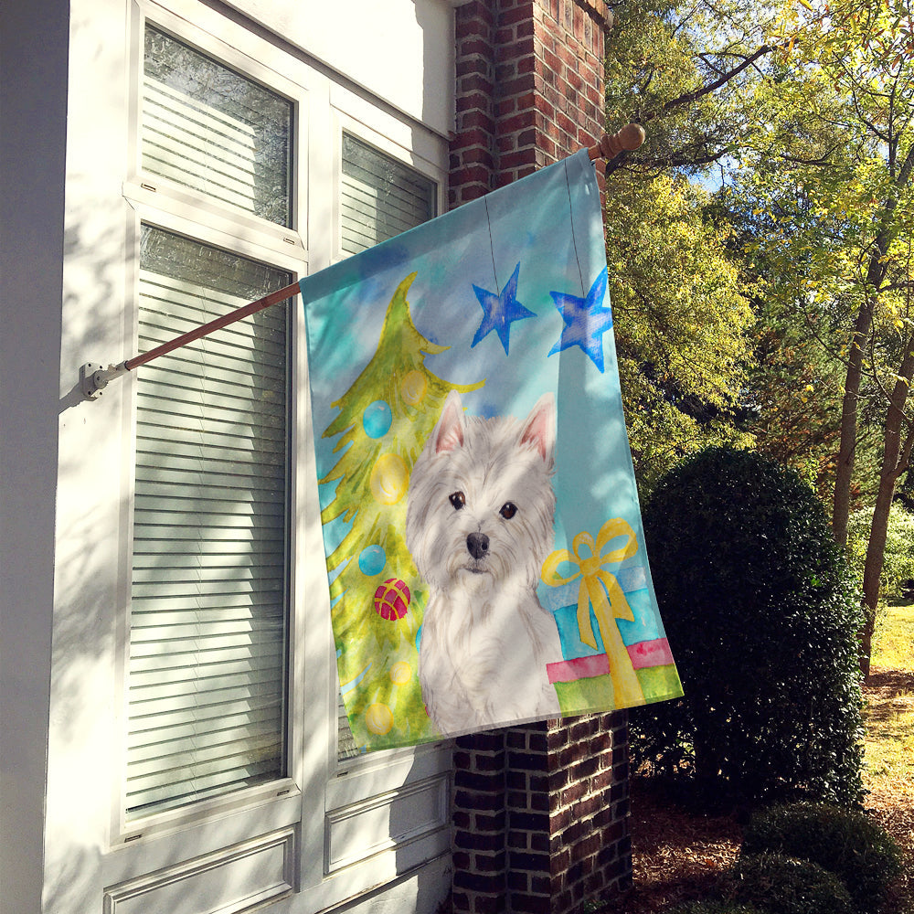Westie Christmas House Flag 28x40 Porch Sleeve Pole Decorative Outside Yard Banner Artwork Wall Hanging, Polyester