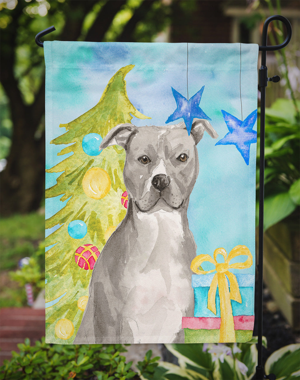 Staffordshire Bull Terrier Christmas Garden Flag Mailbox Decorative Yard Banner Outside Patio Artwork for Flower Beds, Garden Size, Multicolor