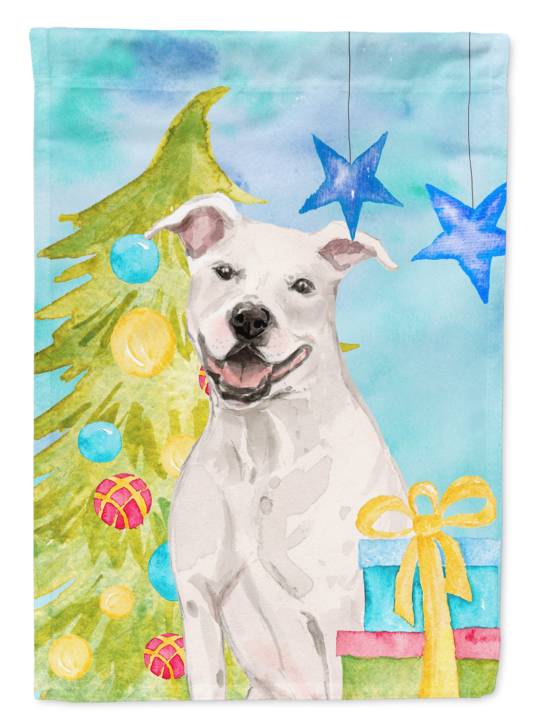 White Staffie Bull Terrier Christmas Garden Flag Mailbox Decorative Yard Banner Outside Patio Artwork for Flower Beds, Garden Size, Multicolor