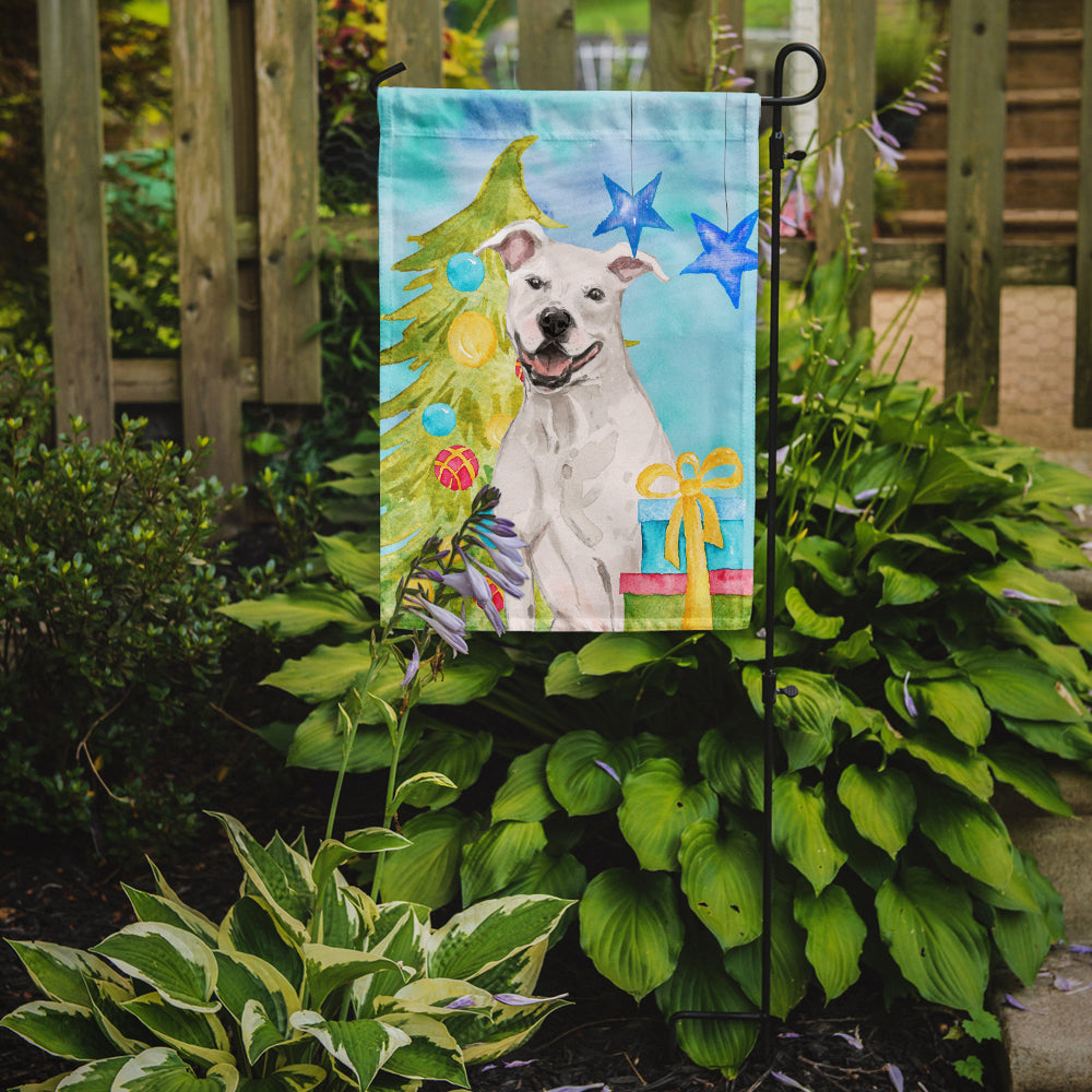 White Staffie Bull Terrier Christmas Garden Flag Mailbox Decorative Yard Banner Outside Patio Artwork for Flower Beds, Garden Size, Multicolor