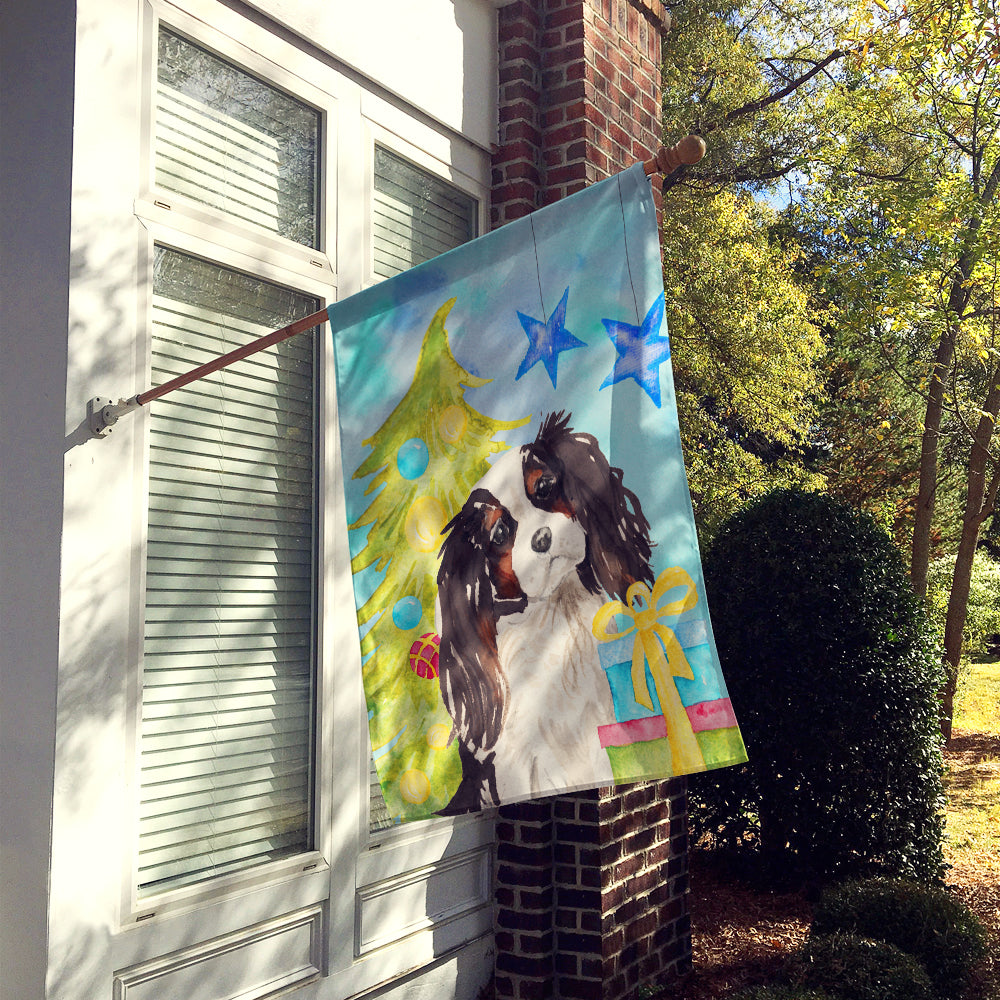 Tricolor Cavalier Spaniel Christmas House Flag 28x40 Porch Sleeve Pole Decorative Outside Yard Banner Artwork Wall Hanging, Polyester