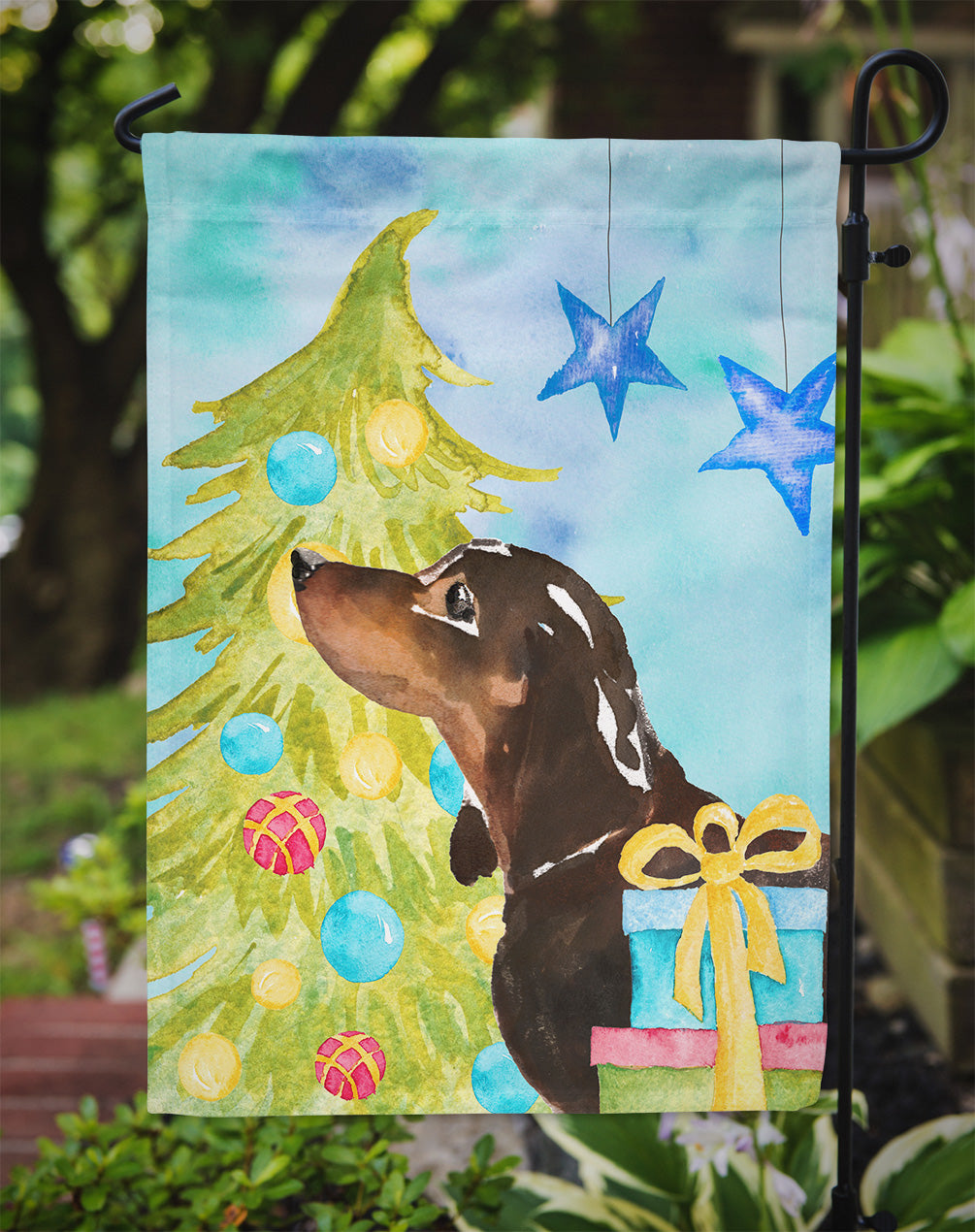 Black and Tan Dachshund Christmas Garden Flag Mailbox Decorative Yard Banner Outside Patio Artwork for Flower Beds, Garden Size, Multicolor