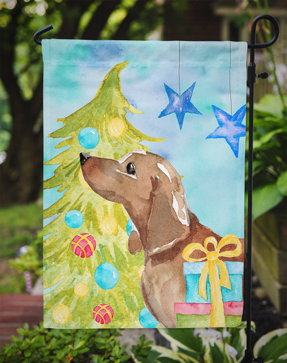 Red Tan Dachshund Christmas Garden Flag Mailbox Decorative Yard Banner Outside Patio Artwork for Flower Beds, Garden Size, Multicolor