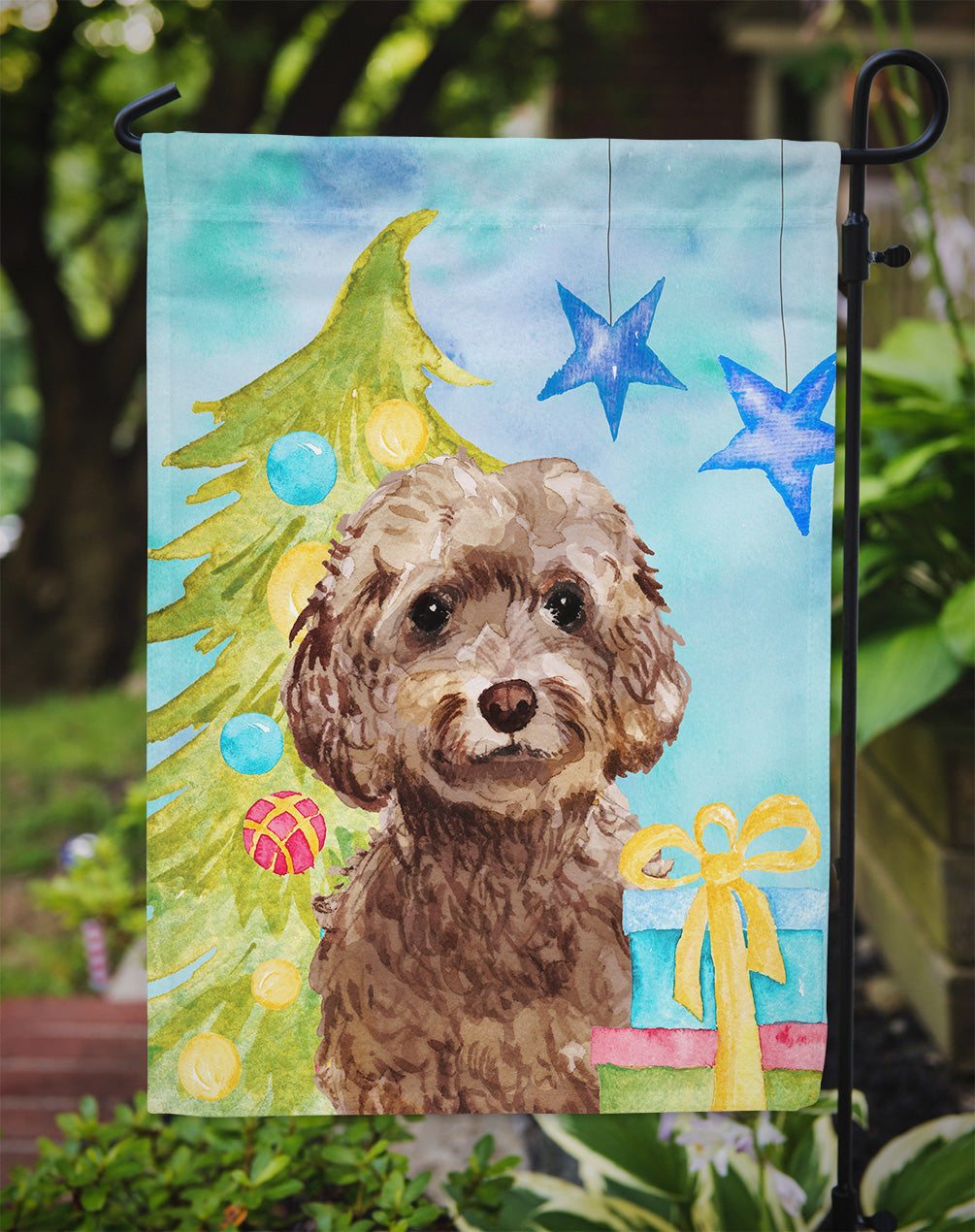 Brown Cockapoo Christmas Garden Flag Mailbox Decorative Yard Banner Outside Patio Artwork for Flower Beds, Garden Size, Multicolor