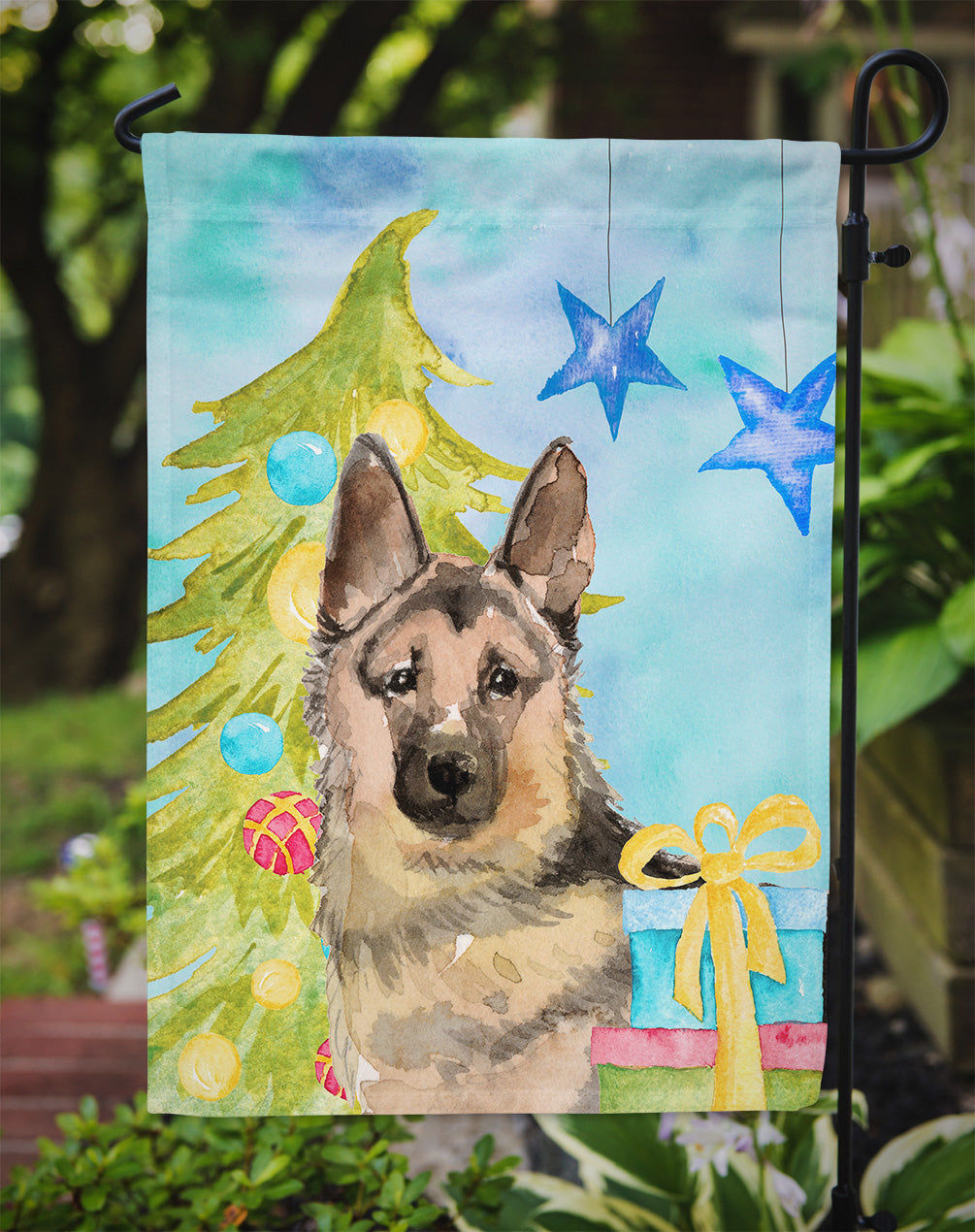 German Shepherd Christmas Garden Flag Mailbox Decorative Yard Banner Outside Patio Artwork for Flower Beds, Garden Size, Multicolor