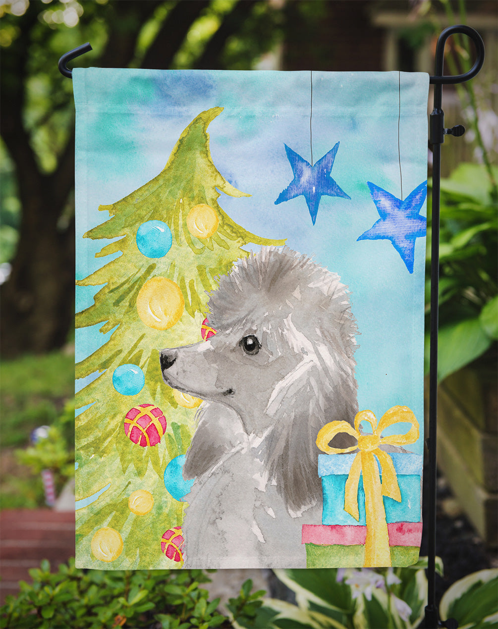 Grey Standard Poodle Christmas Garden Flag Mailbox Decorative Yard Banner Outside Patio Artwork for Flower Beds, Garden Size, Multicolor