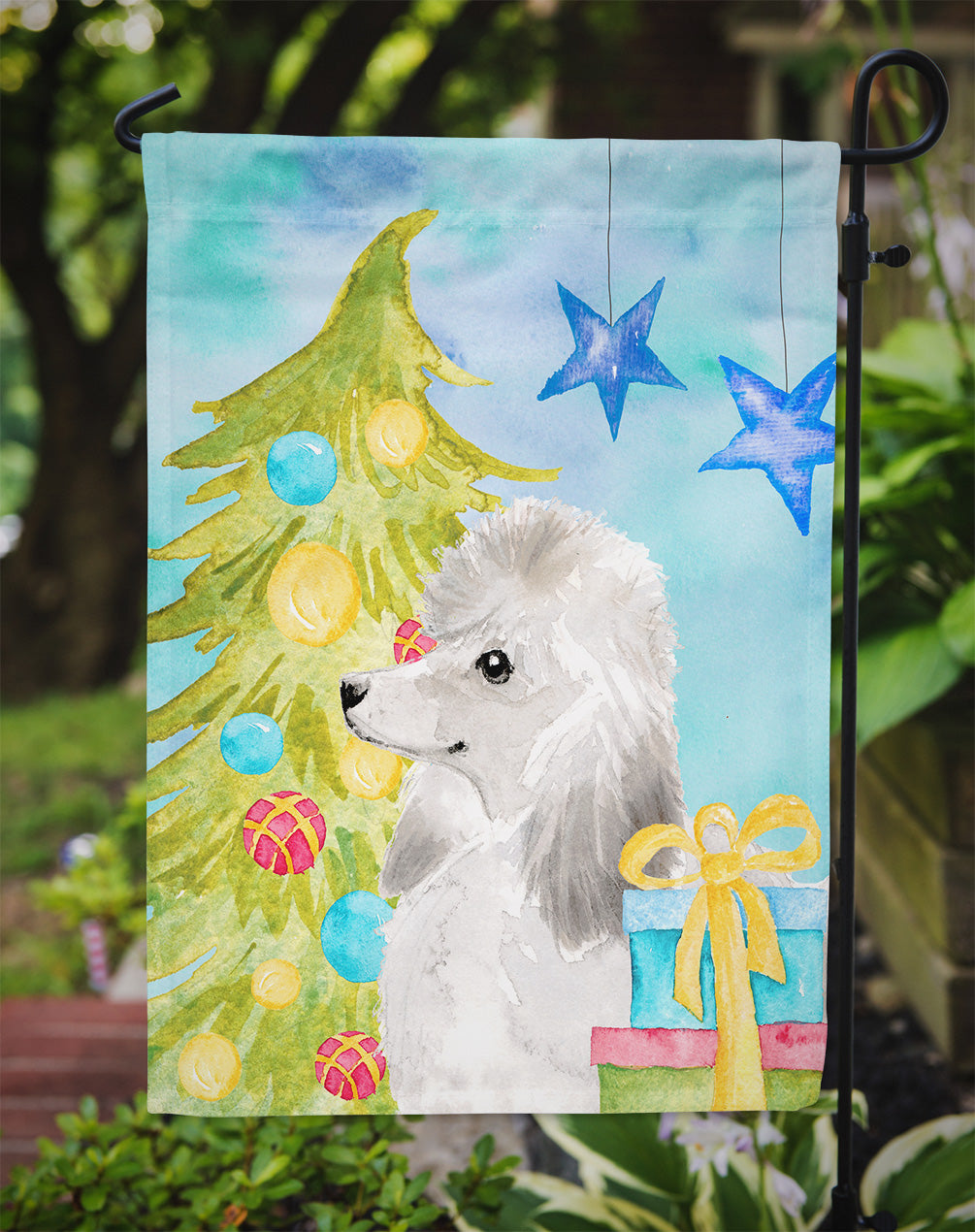 White Standard Poodle Christmas Garden Flag Mailbox Decorative Yard Banner Outside Patio Artwork for Flower Beds, Garden Size, Multicolor