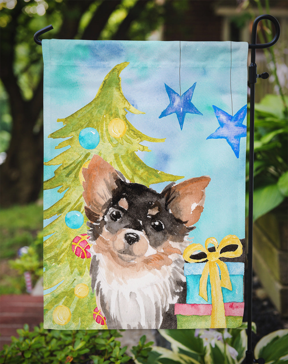 Long Haired Chihuahua Christmas Garden Flag Mailbox Decorative Yard Banner Outside Patio Artwork for Flower Beds, Garden Size, Multicolor