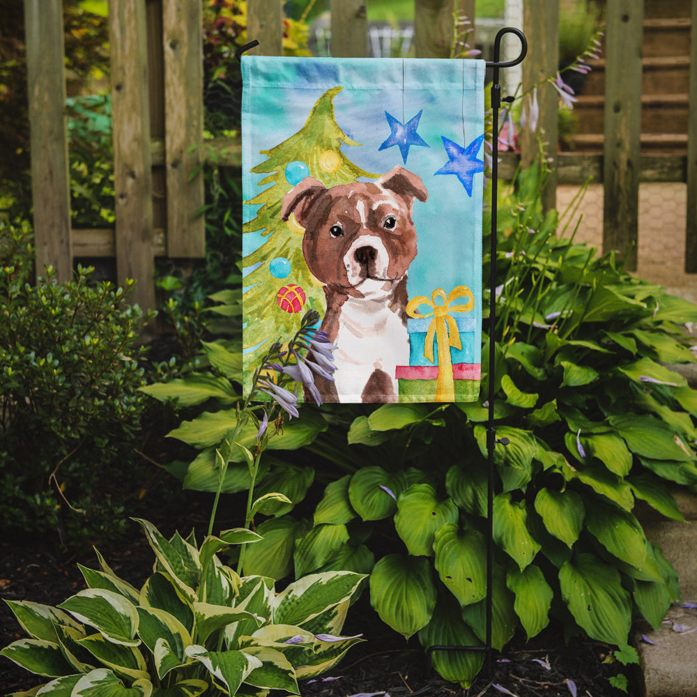 Red Staffie Bull Terrier Christmas Garden Flag Mailbox Decorative Yard Banner Outside Patio Artwork for Flower Beds, Garden Size, Multicolor