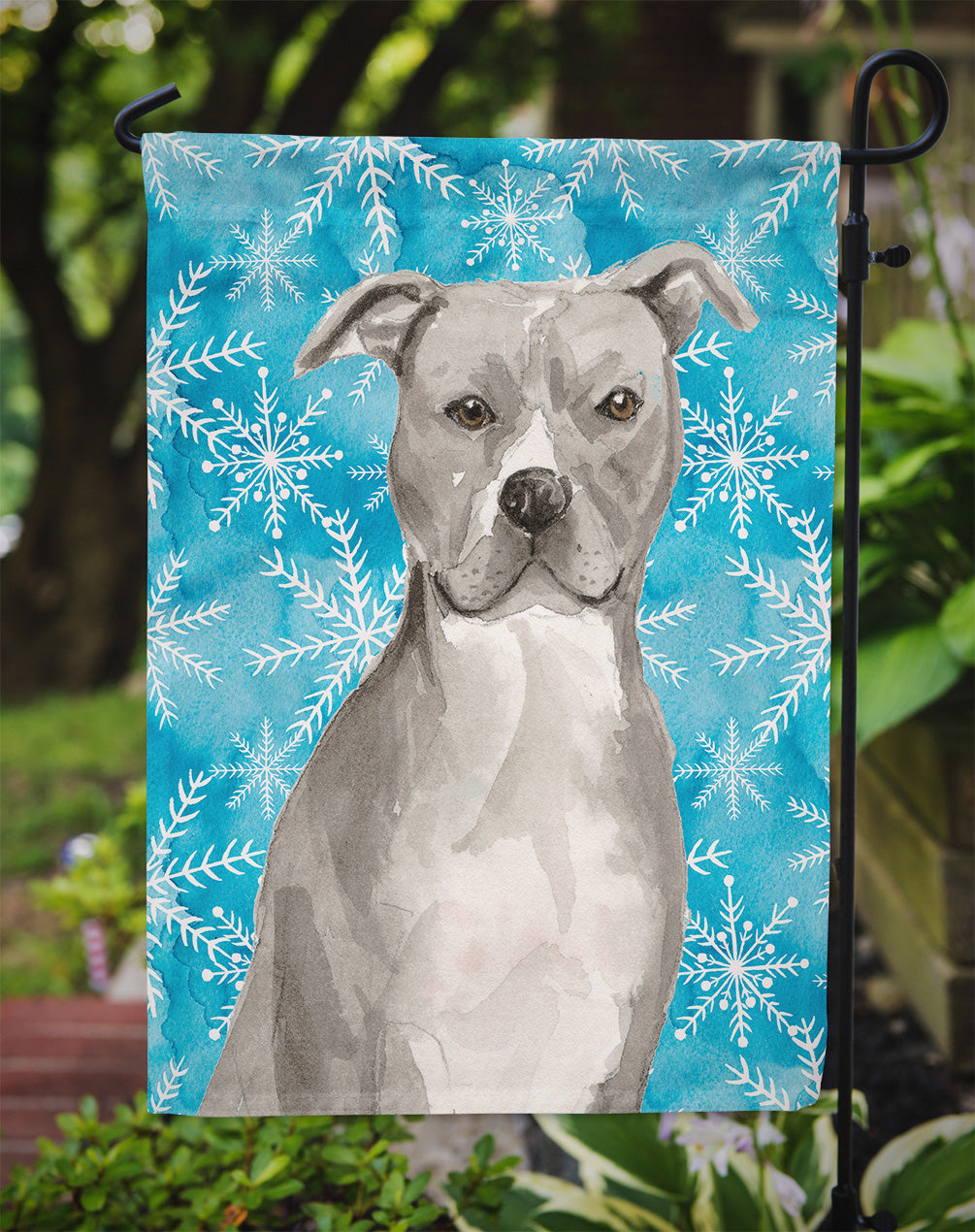 Staffordshire Bull Terrier Winter Garden Flag Mailbox Decorative Yard Banner Outside Patio Artwork for Flower Beds, Garden Size, Multicolor