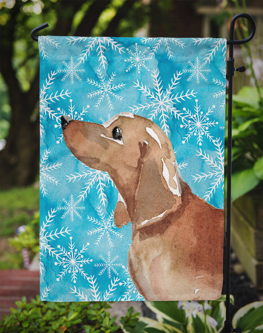 Red Tan Dachshund Winter Garden Flag Mailbox Decorative Yard Banner Outside Patio Artwork for Flower Beds, Garden Size, Multicolor
