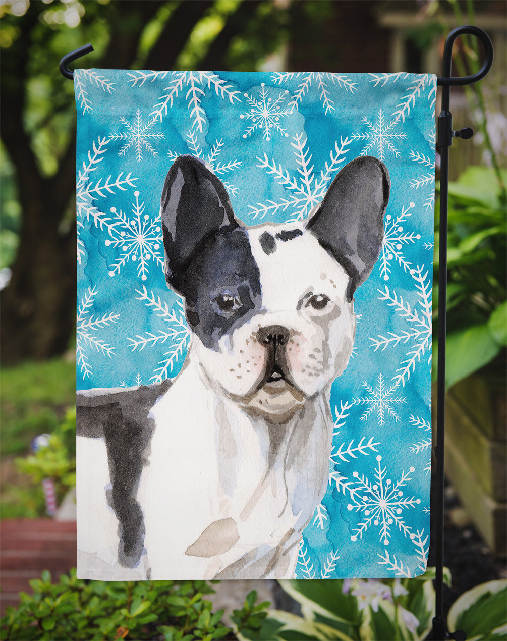 Black White French Bulldog Winter Garden Flag Mailbox Decorative Yard Banner Outside Patio Artwork for Flower Beds, Garden Size, Multicolor