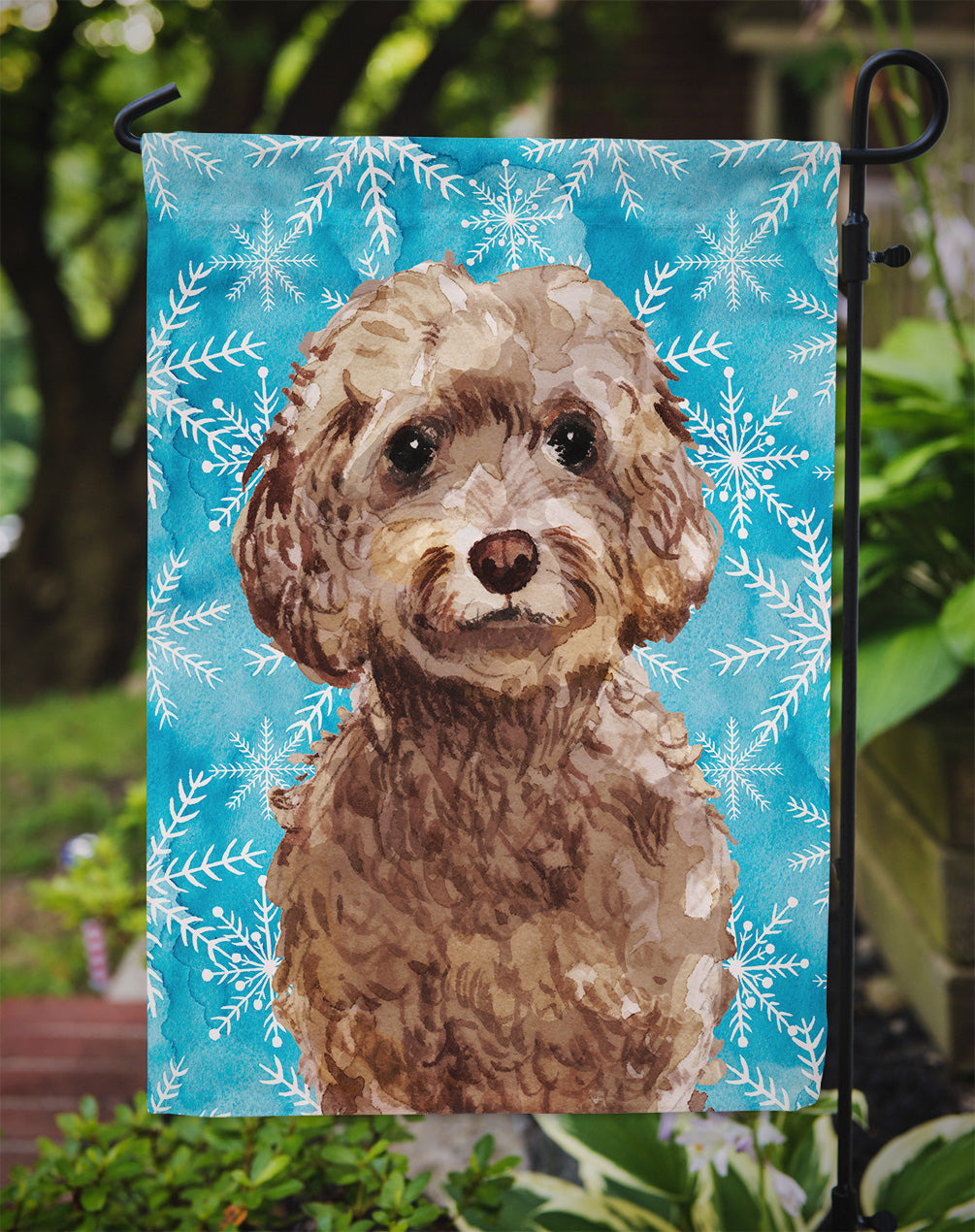 Brown Cockapoo Winter Garden Flag Mailbox Decorative Yard Banner Outside Patio Artwork for Flower Beds, Garden Size, Multicolor