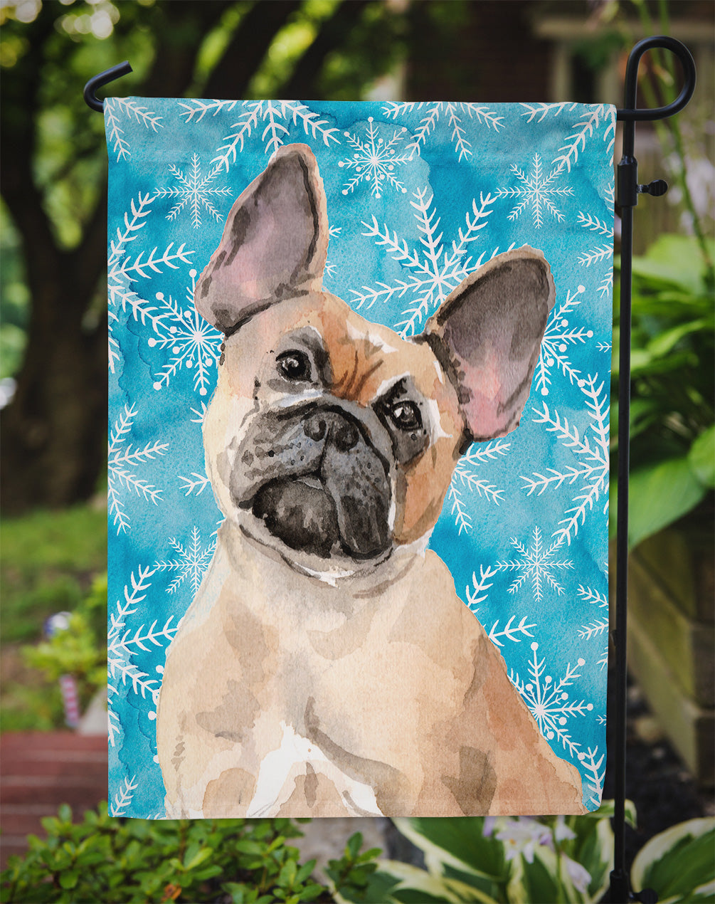 Fawn French Bulldog Winter Garden Flag Mailbox Decorative Yard Banner Outside Patio Artwork for Flower Beds, Garden Size, Multicolor