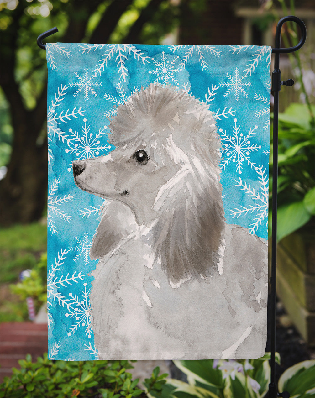 Grey Standard Poodle Winter Garden Flag Mailbox Decorative Yard Banner Outside Patio Artwork for Flower Beds, Garden Size, Multicolor