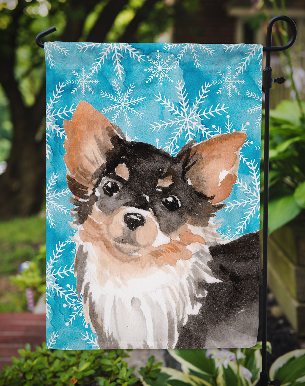Long Haired Chihuahua Winter Garden Flag Mailbox Decorative Yard Banner Outside Patio Artwork for Flower Beds, Garden Size, Multicolor