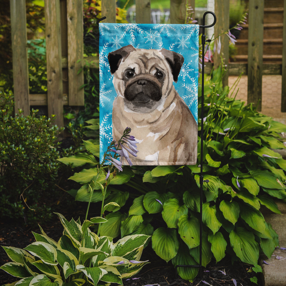 Fawn Pug Winter Garden Flag Mailbox Decorative Yard Banner Outside Patio Artwork for Flower Beds, Garden Size, Multicolor