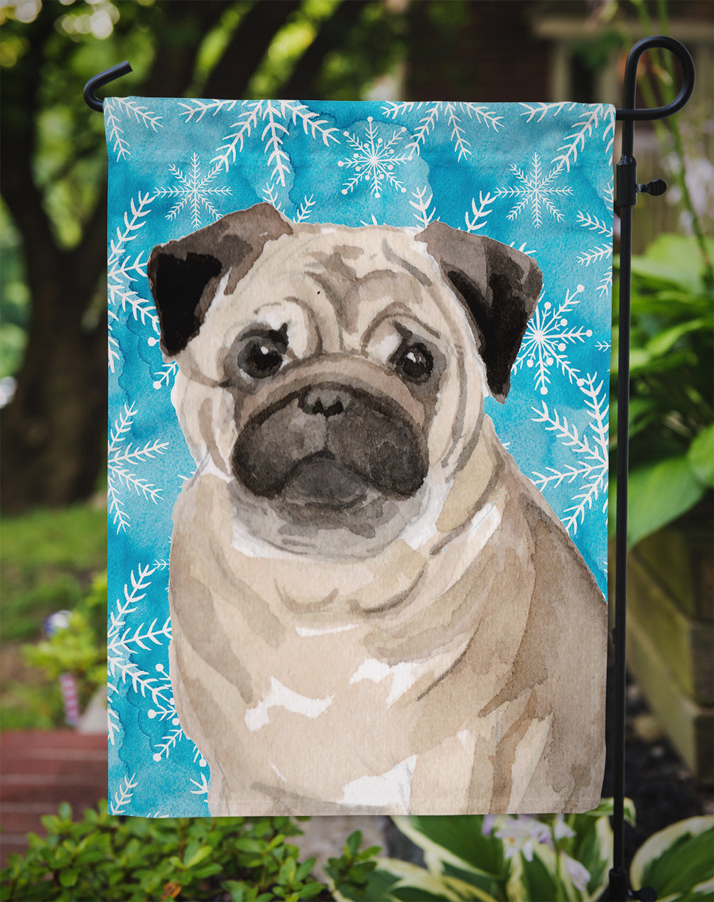 Fawn Pug Winter Garden Flag Mailbox Decorative Yard Banner Outside Patio Artwork for Flower Beds, Garden Size, Multicolor