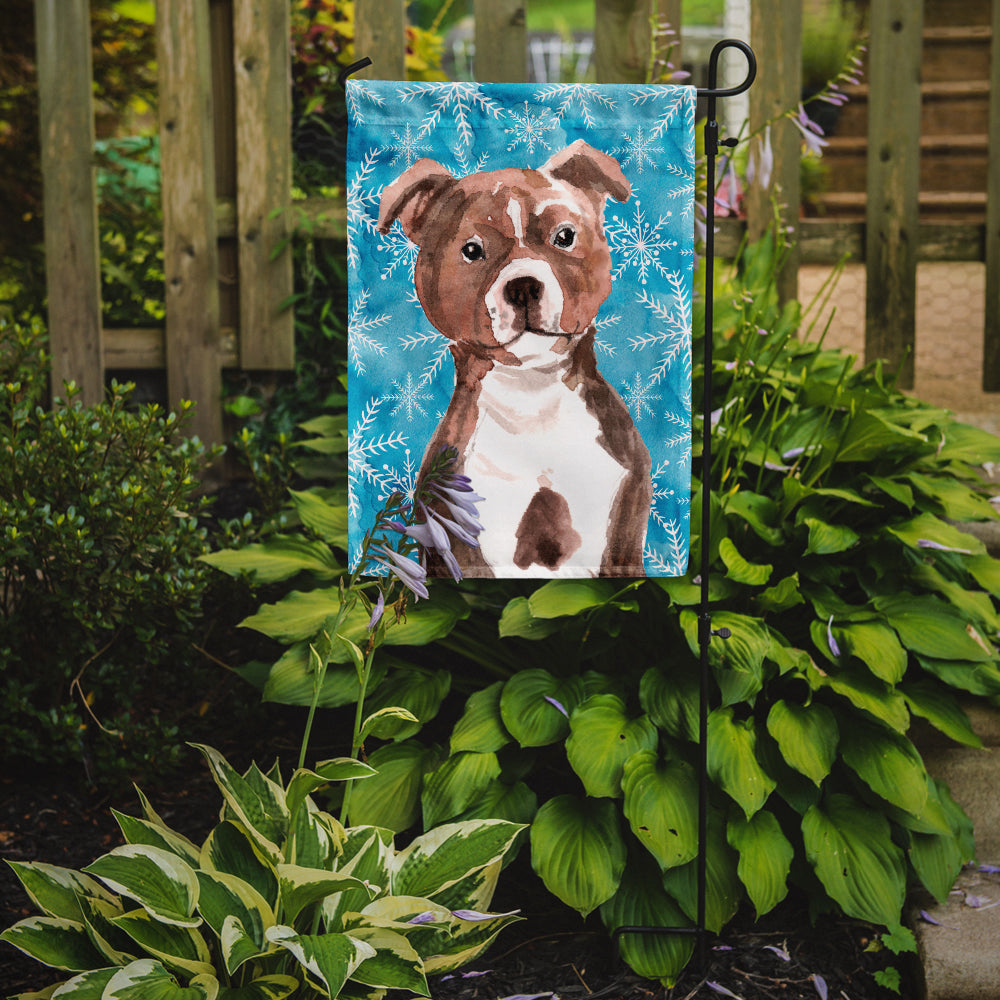 Red Staffie Bull Terrier Winter Garden Flag Mailbox Decorative Yard Banner Outside Patio Artwork for Flower Beds, Garden Size, Multicolor
