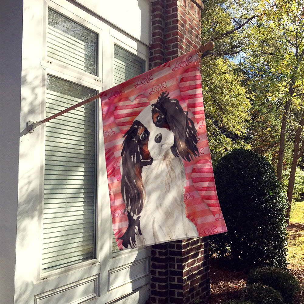 Tricolor Cavalier Spaniel Love House Flag 28x40 Porch Sleeve Pole Decorative Outside Yard Banner Artwork Wall Hanging, Polyester