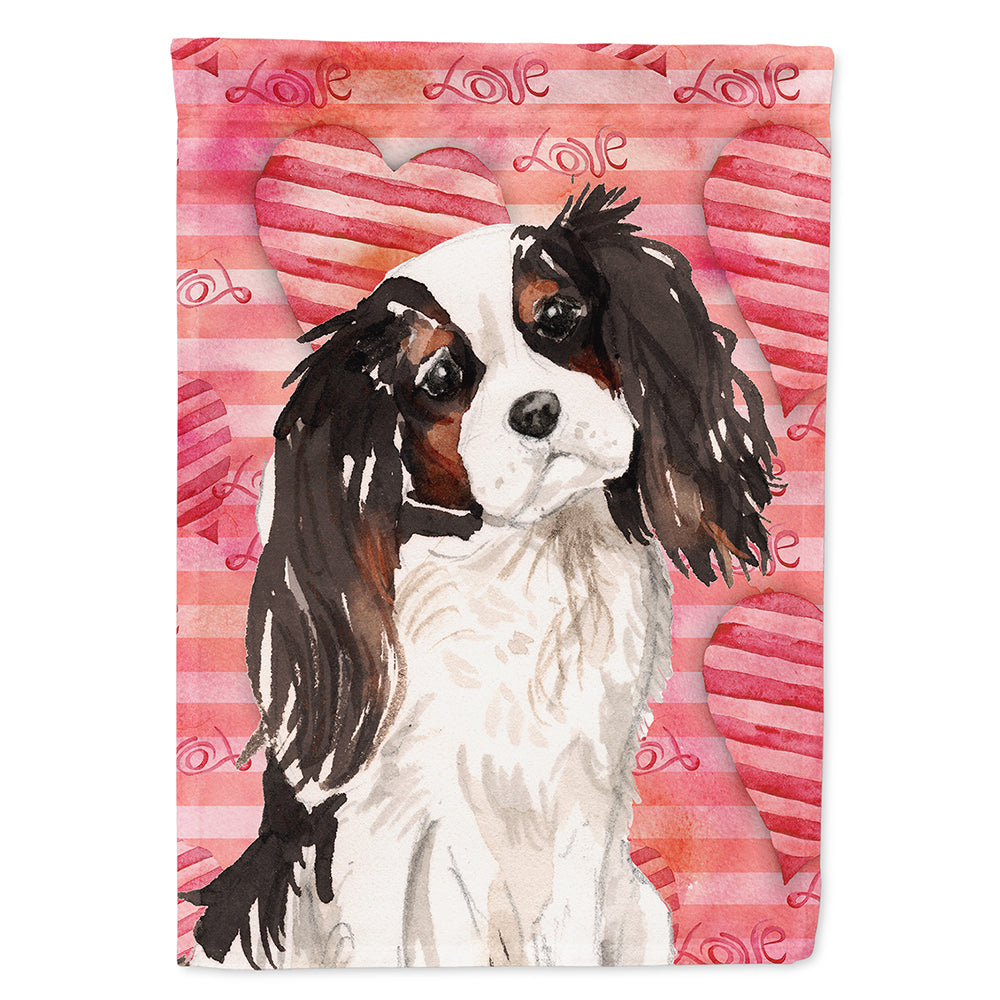 Tricolor Cavalier Spaniel Love House Flag 28x40 Porch Sleeve Pole Decorative Outside Yard Banner Artwork Wall Hanging, Polyester