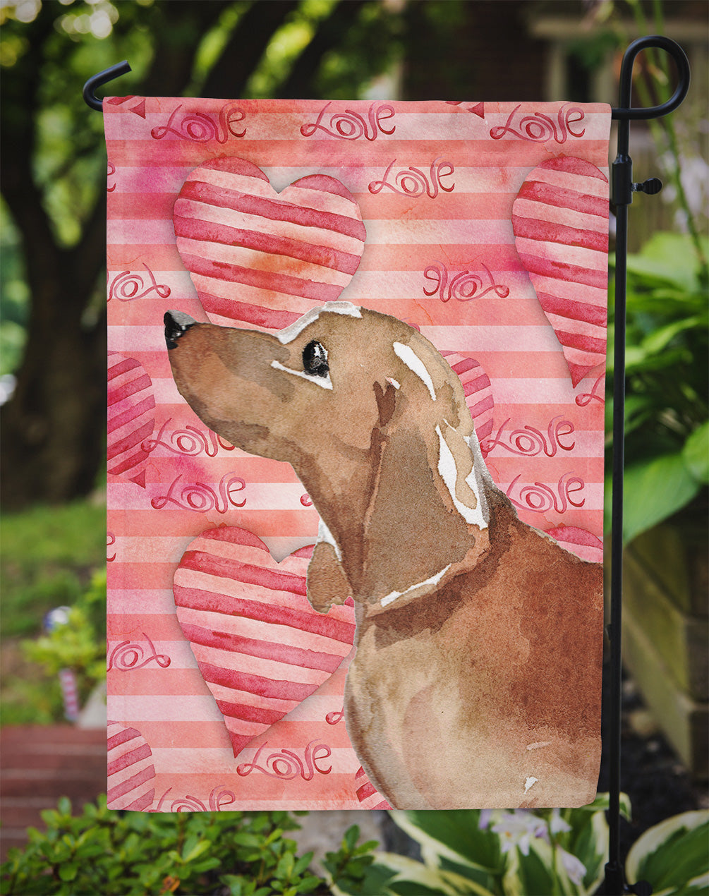 Red Tan Dachshund Love Garden Flag Mailbox Decorative Yard Banner Outside Patio Artwork for Flower Beds, Garden Size, Multicolor