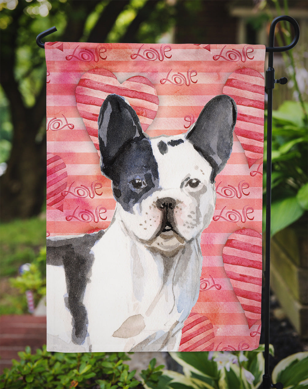 Black White French Bulldog Love Garden Flag Mailbox Decorative Yard Banner Outside Patio Artwork for Flower Beds, Garden Size, Multicolor