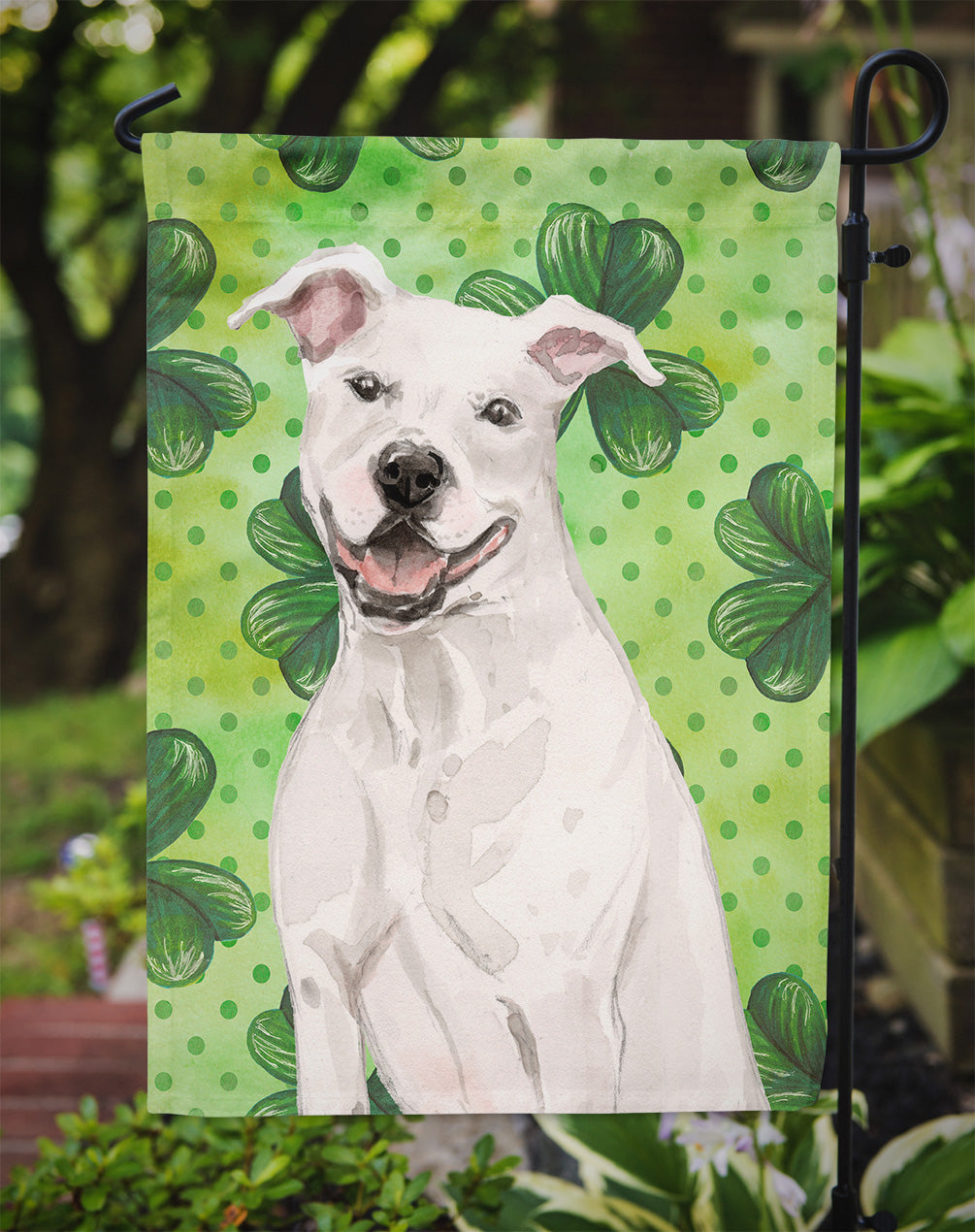White Staffie Bull Terrier St. Patrick's Garden Flag Mailbox Decorative Yard Banner Outside Patio Artwork for Flower Beds, Garden Size, Multicolor