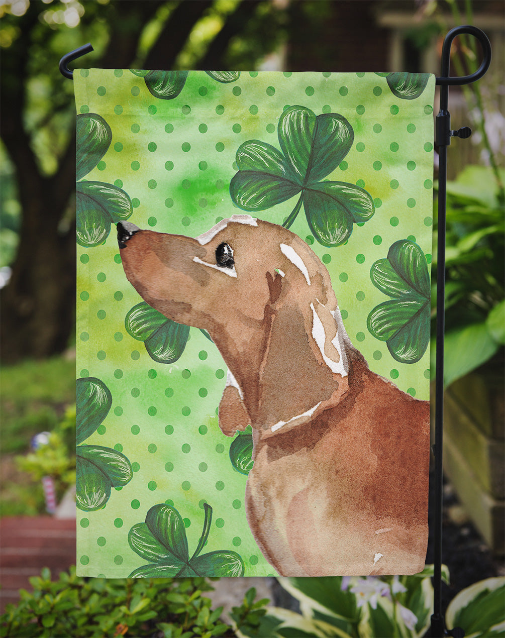 Red Tan Dachshund St. Patrick's Garden Flag Mailbox Decorative Yard Banner Outside Patio Artwork for Flower Beds, Garden Size, Multicolor