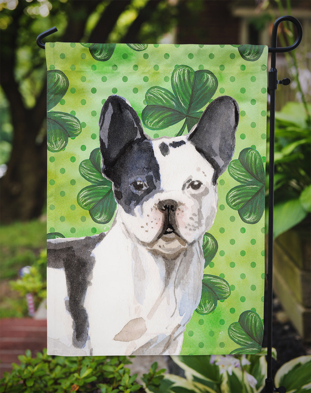 Black White French Bulldog St. Patrick's Garden Flag Mailbox Decorative Yard Banner Outside Patio Artwork for Flower Beds, Garden Size, Multicolor