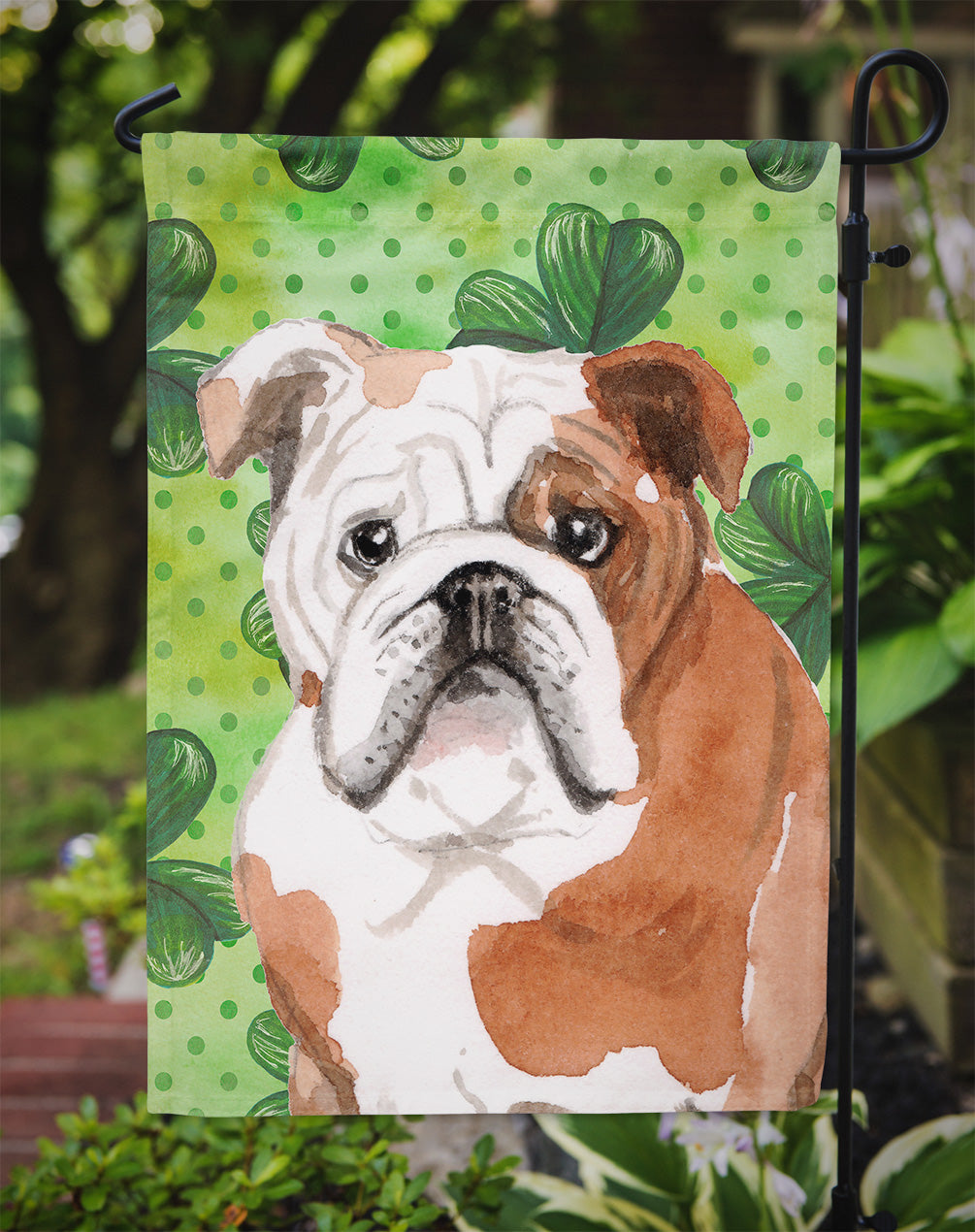 English Bulldog St. Patrick's Garden Flag Mailbox Decorative Yard Banner Outside Patio Artwork for Flower Beds, Garden Size, Multicolor
