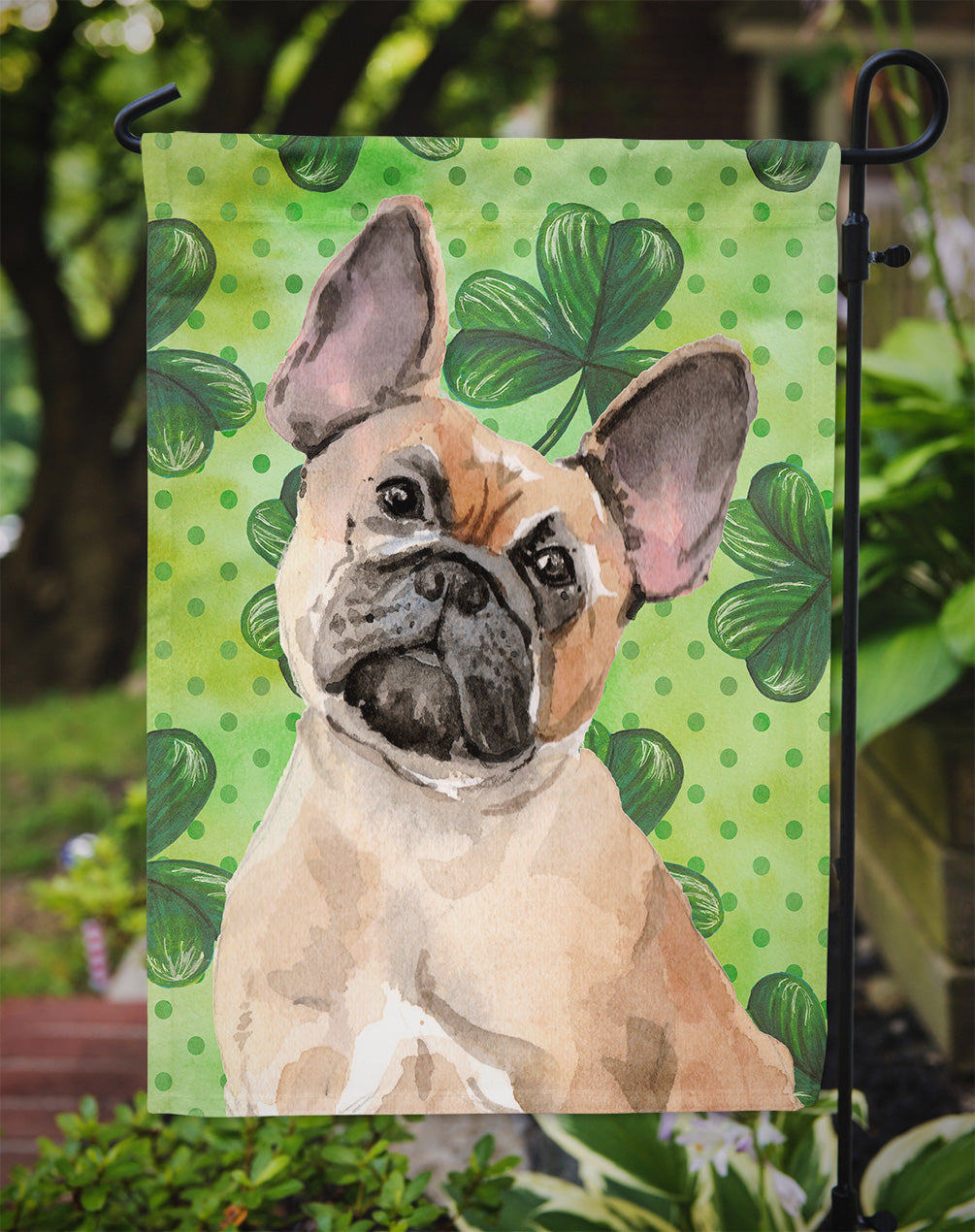 Fawn French Bulldog St. Patrick's Garden Flag Mailbox Decorative Yard Banner Outside Patio Artwork for Flower Beds, Garden Size, Multicolor
