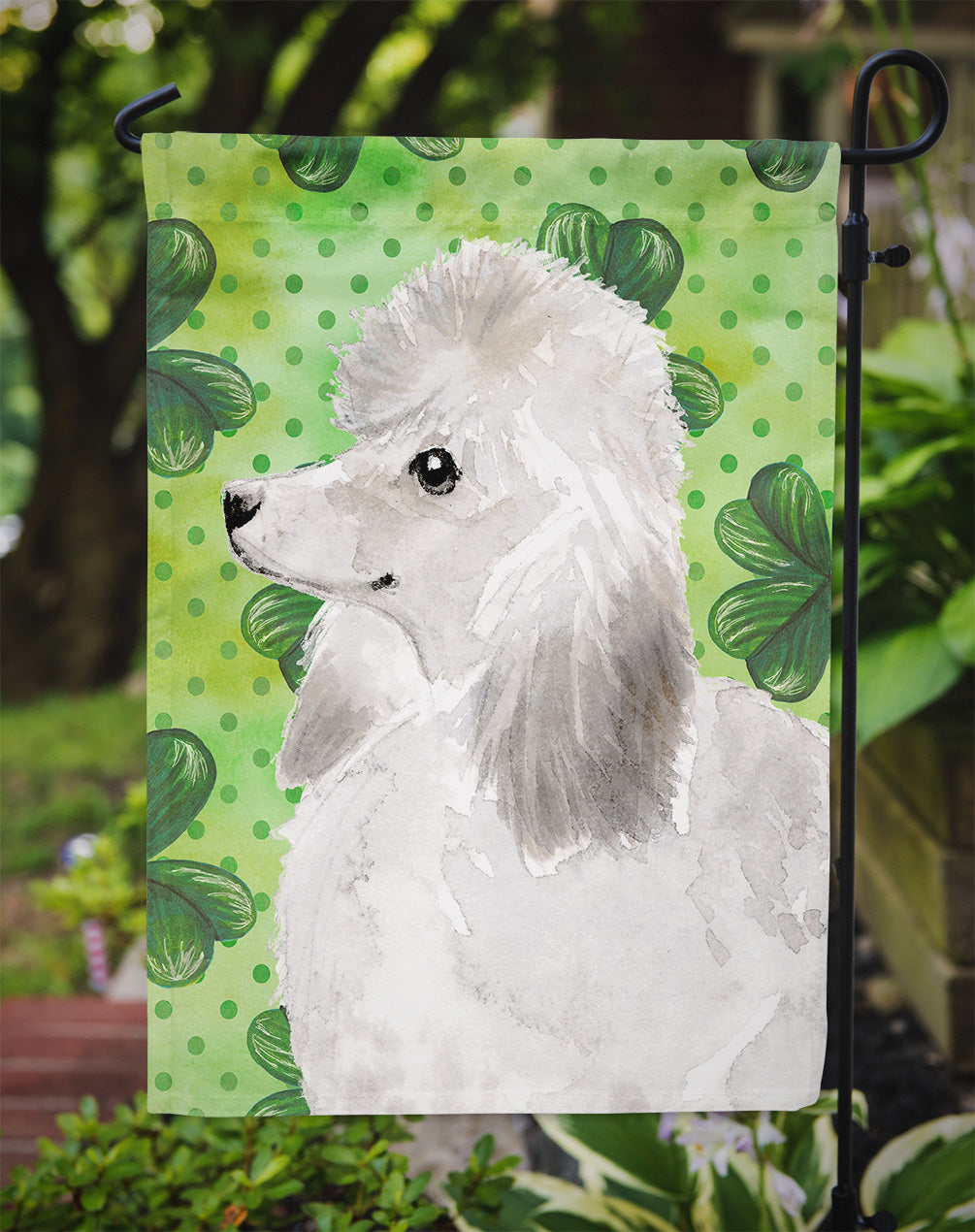 White Standard Poodle St. Patrick's Garden Flag Mailbox Decorative Yard Banner Outside Patio Artwork for Flower Beds, Garden Size, Multicolor