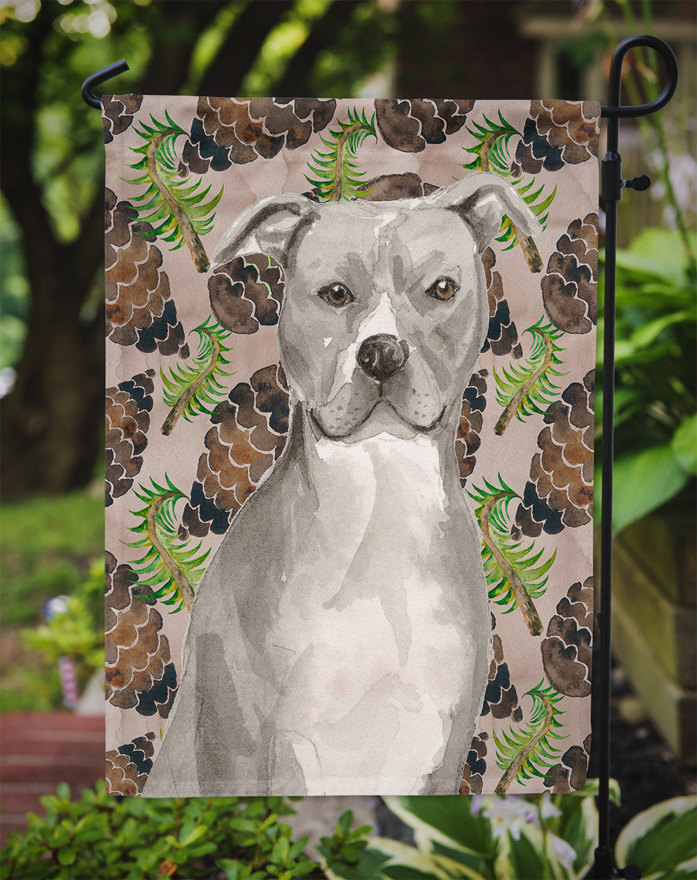 Staffordshire Bull Terrier Pine Cones Garden Flag Mailbox Decorative Yard Banner Outside Patio Artwork for Flower Beds, Garden Size, Multicolor