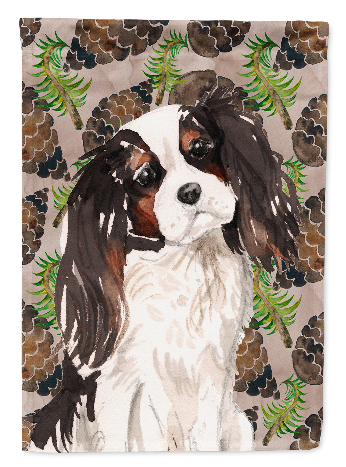 Tricolor Cavalier Spaniel Pine Cones House Flag 28x40 Porch Sleeve Pole Decorative Outside Yard Banner Artwork Wall Hanging, Polyester