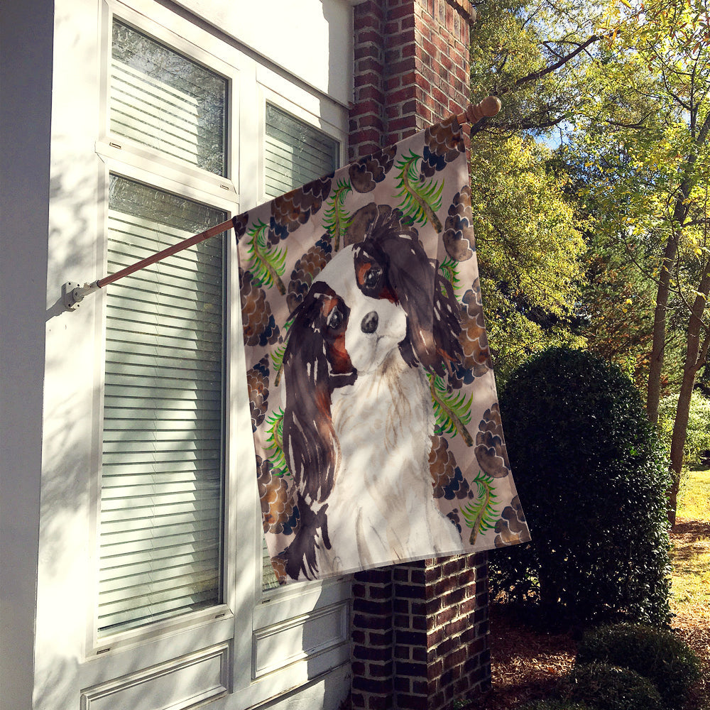 Tricolor Cavalier Spaniel Pine Cones House Flag 28x40 Porch Sleeve Pole Decorative Outside Yard Banner Artwork Wall Hanging, Polyester