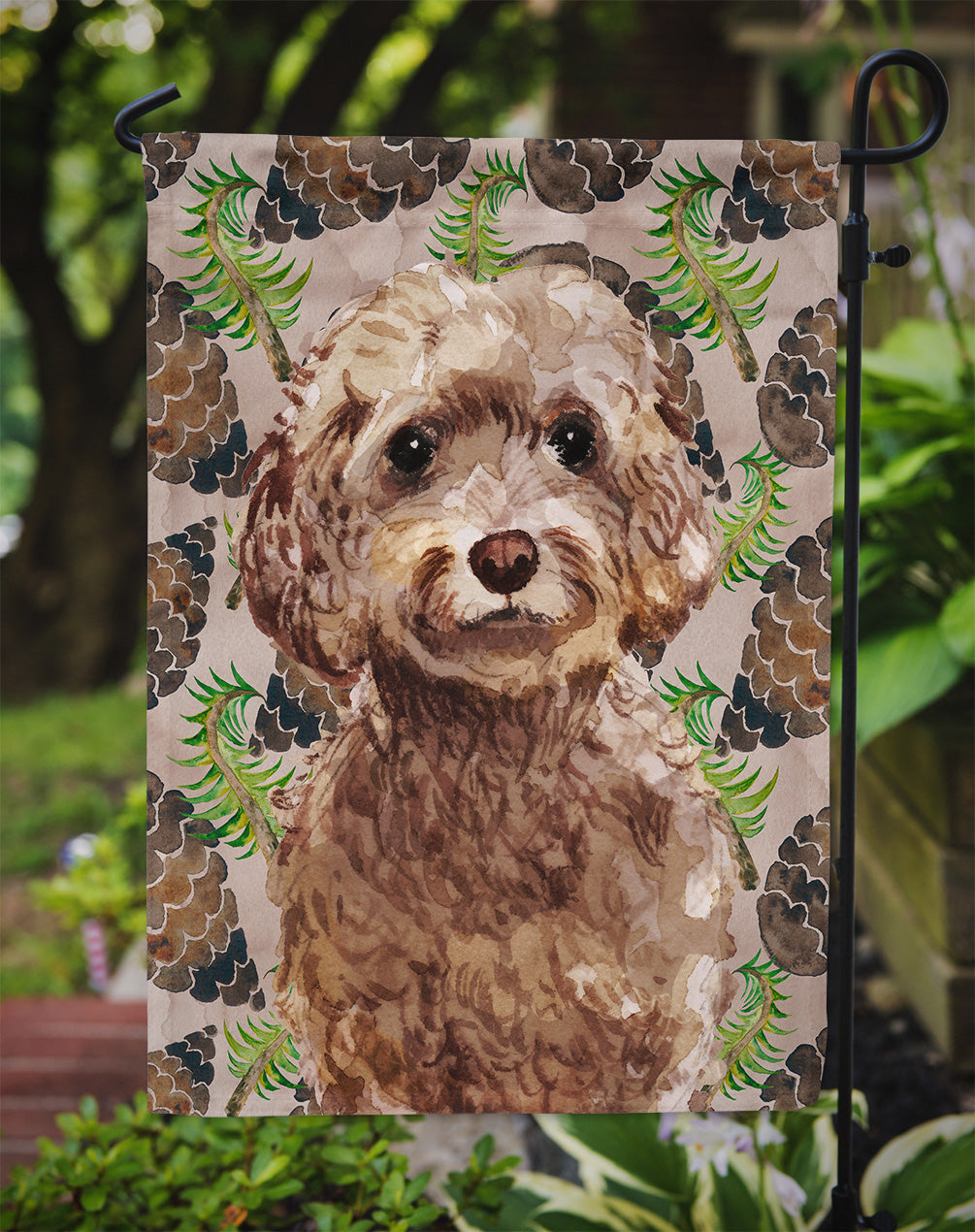 Brown Cockapoo Pine Cones Garden Flag Mailbox Decorative Yard Banner Outside Patio Artwork for Flower Beds, Garden Size, Multicolor