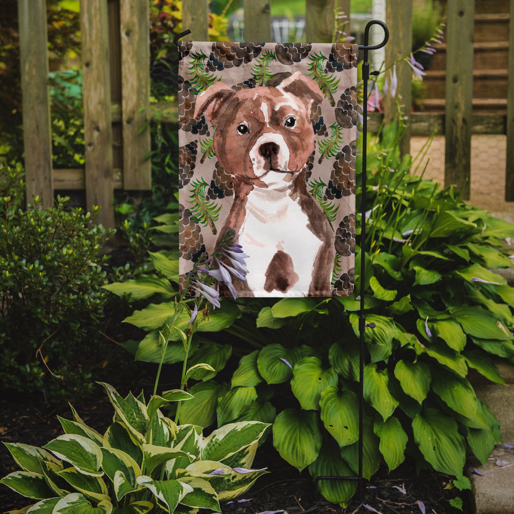 Red Staffie Bull Terrier Pine Cones Garden Flag Mailbox Decorative Yard Banner Outside Patio Artwork for Flower Beds, Garden Size, Multicolor