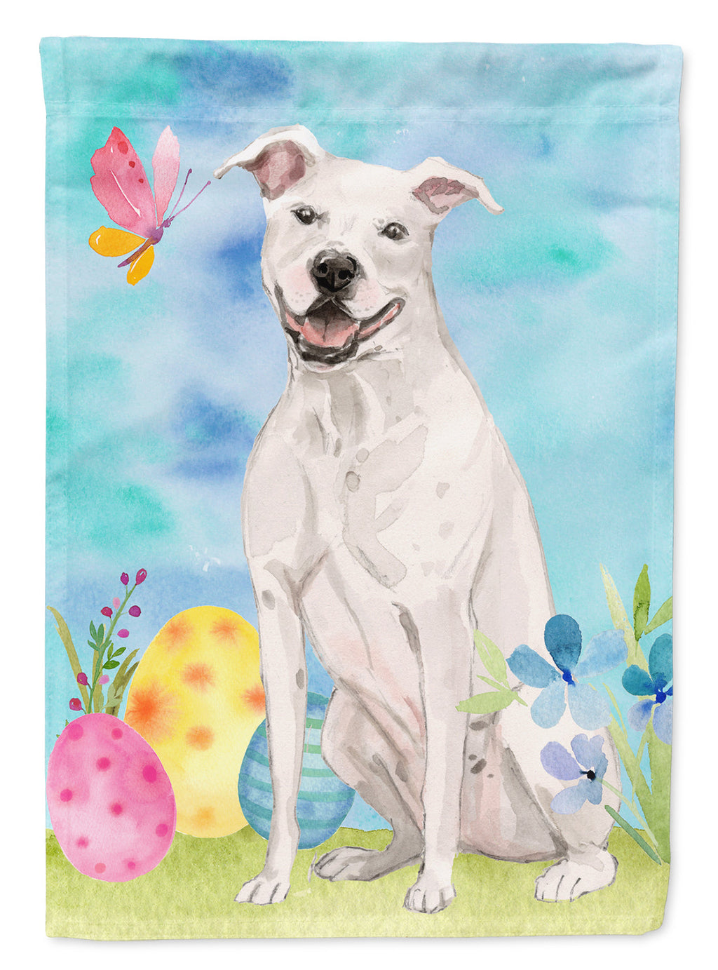 White Staffie Bull Terrier Easter Garden Flag Mailbox Decorative Yard Banner Outside Patio Artwork for Flower Beds, Garden Size, Multicolor