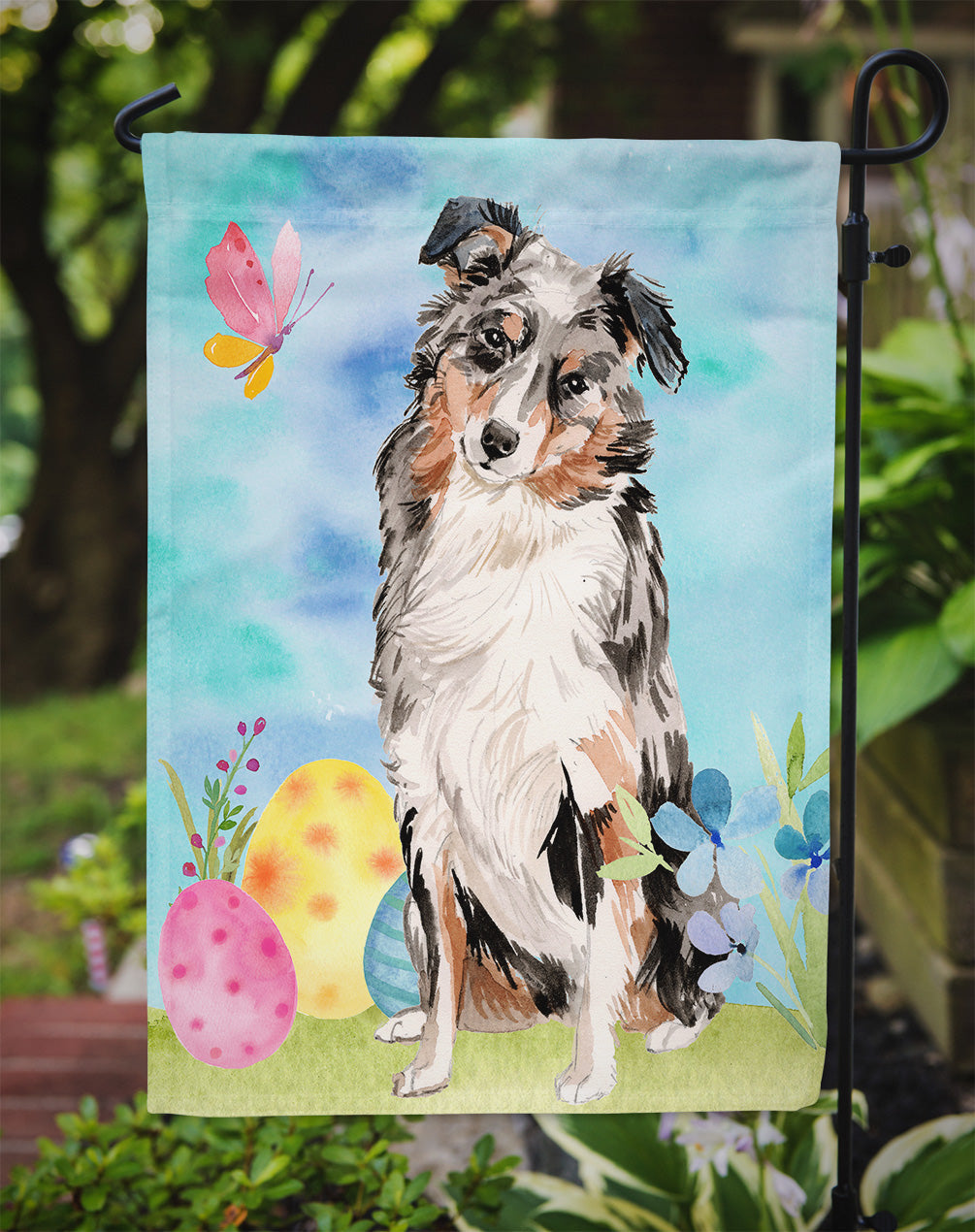 Australian Shepherd Easter Garden Flag Mailbox Decorative Yard Banner Outside Patio Artwork for Flower Beds, Garden Size, Multicolor