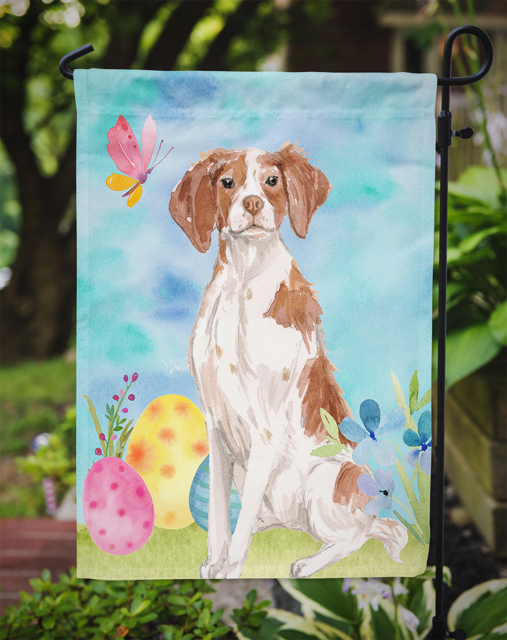 Brittany Spaniel Easter Garden Flag Mailbox Decorative Yard Banner Outside Patio Artwork for Flower Beds, Garden Size, Multicolor