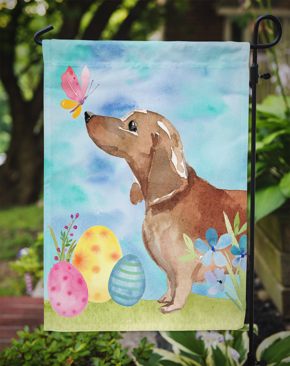 Red Tan Dachshund Easter Garden Flag Mailbox Decorative Yard Banner Outside Patio Artwork for Flower Beds, Garden Size, Multicolor