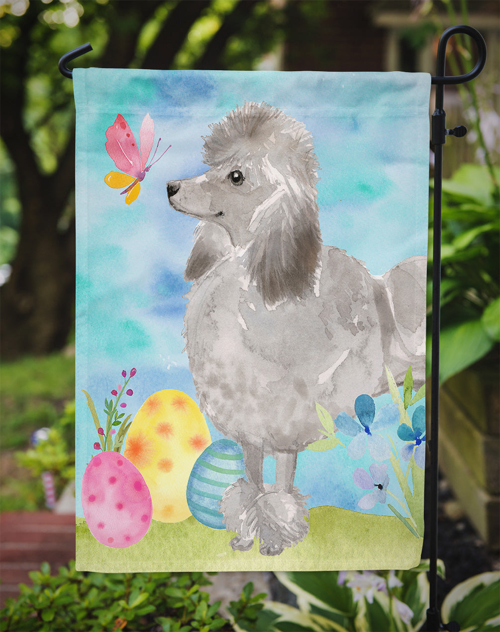 Grey Standard Poodle Easter Garden Flag Mailbox Decorative Yard Banner Outside Patio Artwork for Flower Beds, Garden Size, Multicolor