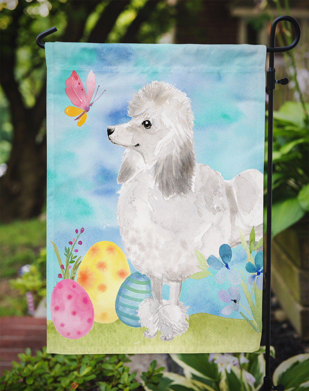 White Standard Poodle Easter Garden Flag Mailbox Decorative Yard Banner Outside Patio Artwork for Flower Beds, Garden Size, Multicolor