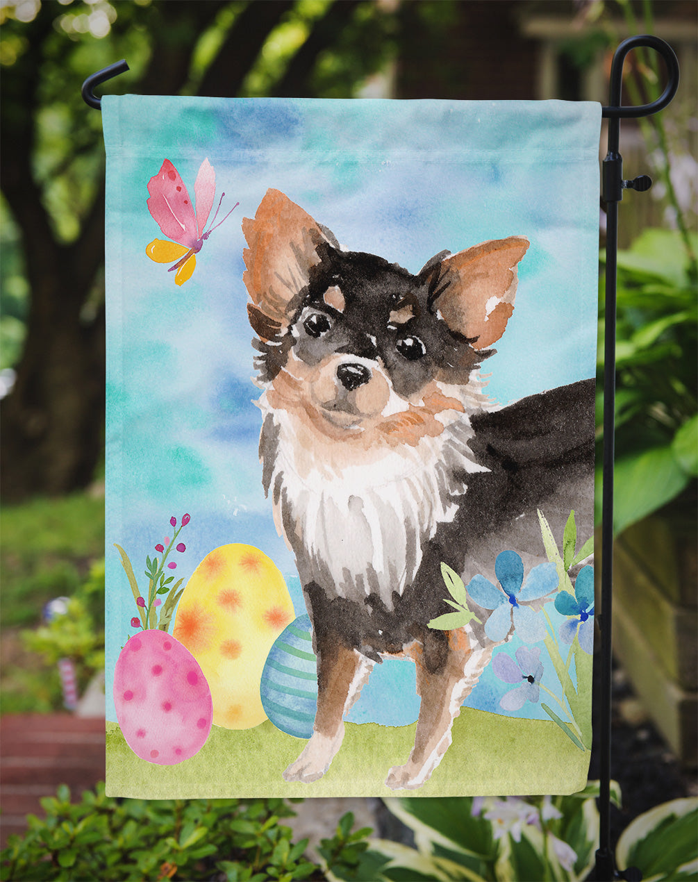 Long Haired Chihuahua Easter Garden Flag Mailbox Decorative Yard Banner Outside Patio Artwork for Flower Beds, Garden Size, Multicolor